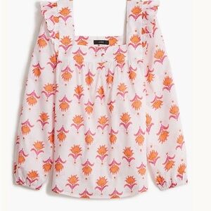 J. Crew White Ruffled Long Sleeve Blouse